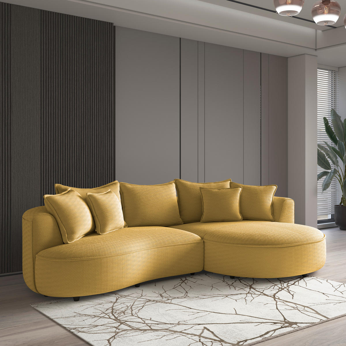 ECKSOFA in Velours, Struktur Senfgelb  - Senfgelb/Schwarz, Modern, Kunststoff/Textil (287/168cm) - Livetastic