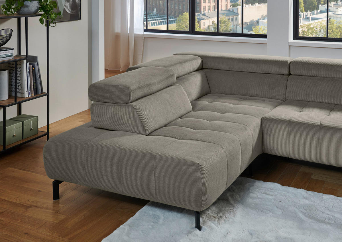 ECKSOFA Grau Cord  - Schwarz/Grau, Design, Textil/Metall (214/261cm) - Beldomo Style