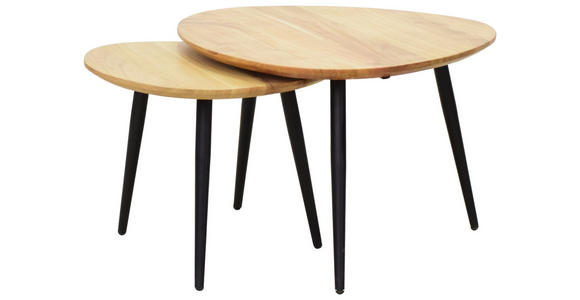 COUCHTISCHSET Akazie vollmassiv 74/68/45 cm Freiform Schwarz, Akaziefarben  - Schwarz/Akaziefarben, Design, Holz/Metall (74/68/45cm) - Carryhome