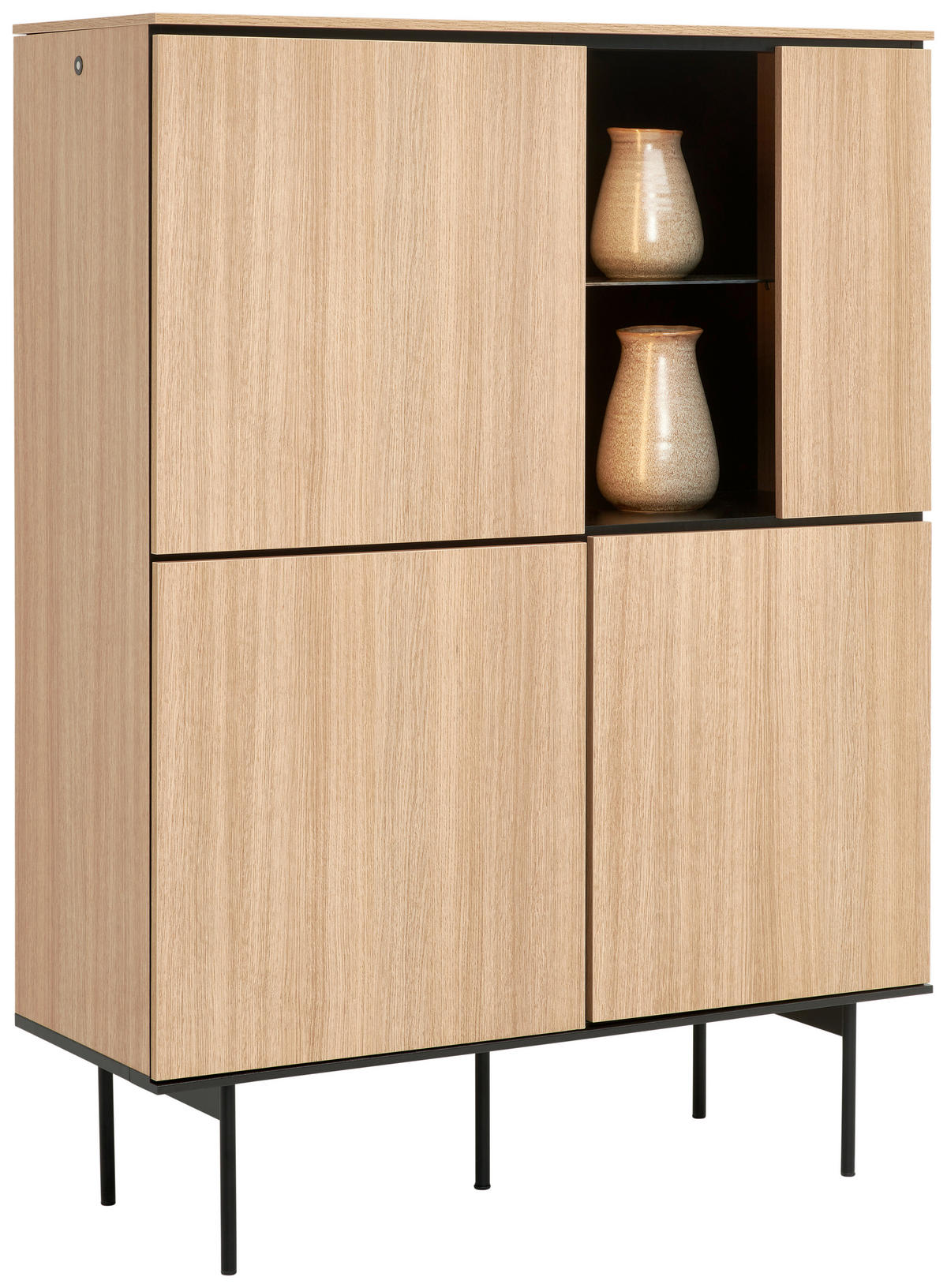 HIGHBOARD Schwarz, Eichefarben  106/141/41 cm  - Eichefarben/Schwarz, Basics, Glas/Holzwerkstoff (106/141/41cm) - Hom`in