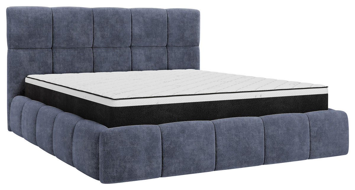 POLSTERBETT 180/200 cm,  in Blaugrau, gepolstertes Kopfteil, Lattenrost, Bettkasten,  - Blaugrau/Schwarz, MODERN, Holz/Holzwerkstoff (180/200cm) - MID.YOU