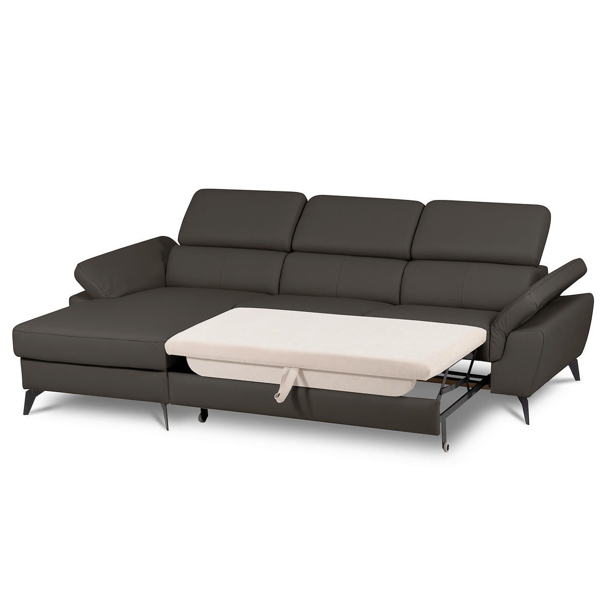 ECKSOFA Lederlook Echtleder Dunkelbraun  - Dunkelbraun/Schwarz, Design, Leder/Textil (179/252cm) - Livetastic
