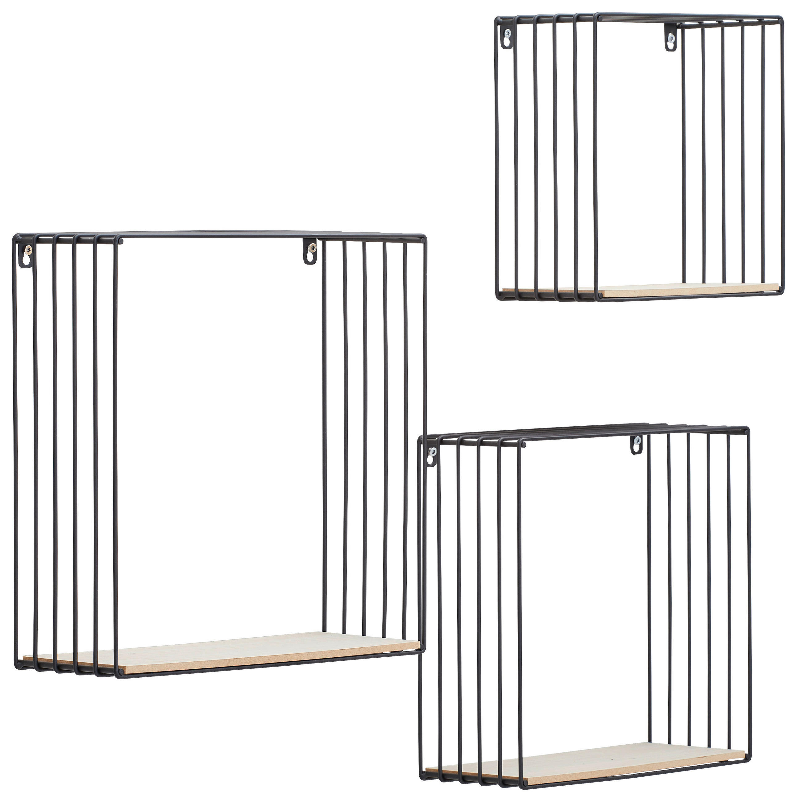 SET STENSKIH REGALOV - črna/naravne barve, Trend, kovina/leseni material (35/35/12cm) - Landscape