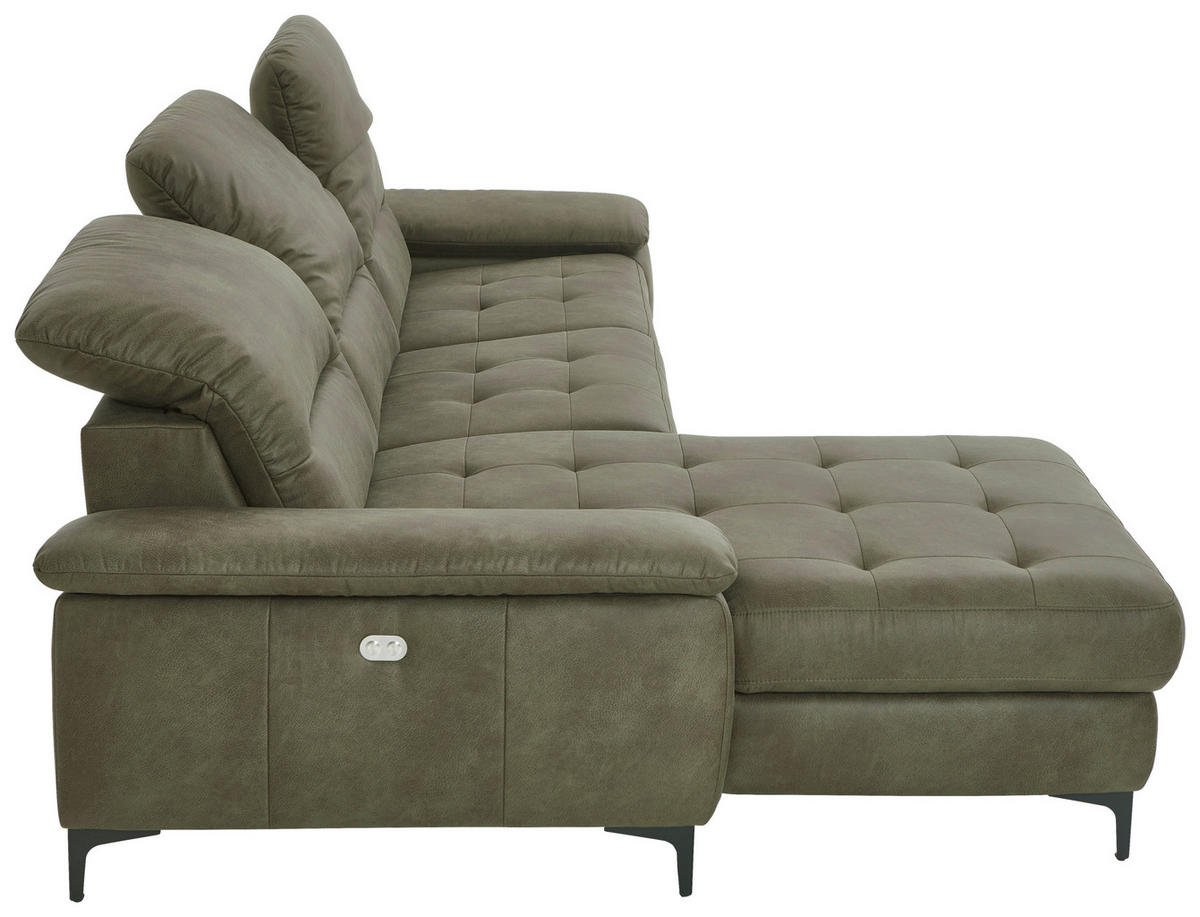 ECKSOFA Olivgrün Mikrofaser Kopfteilverstellung  - Chromfarben/Olivgrün, Design, Textil/Metall (184/280cm) - Pure Home Comfort