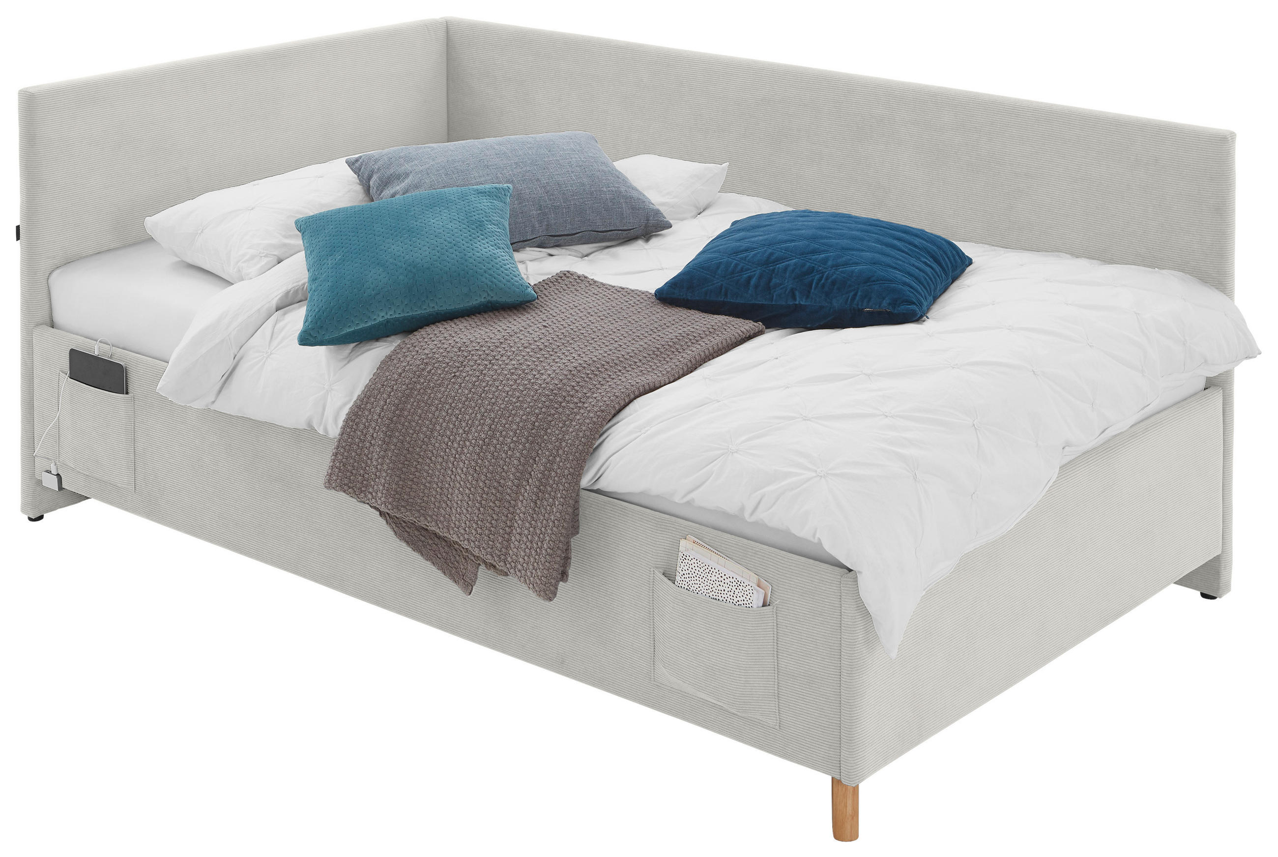 POLSTERLIEGE in Cord Beige  - Eichefarben/Beige, Konventionell, Holz/Textil (140/200cm) - Stylife