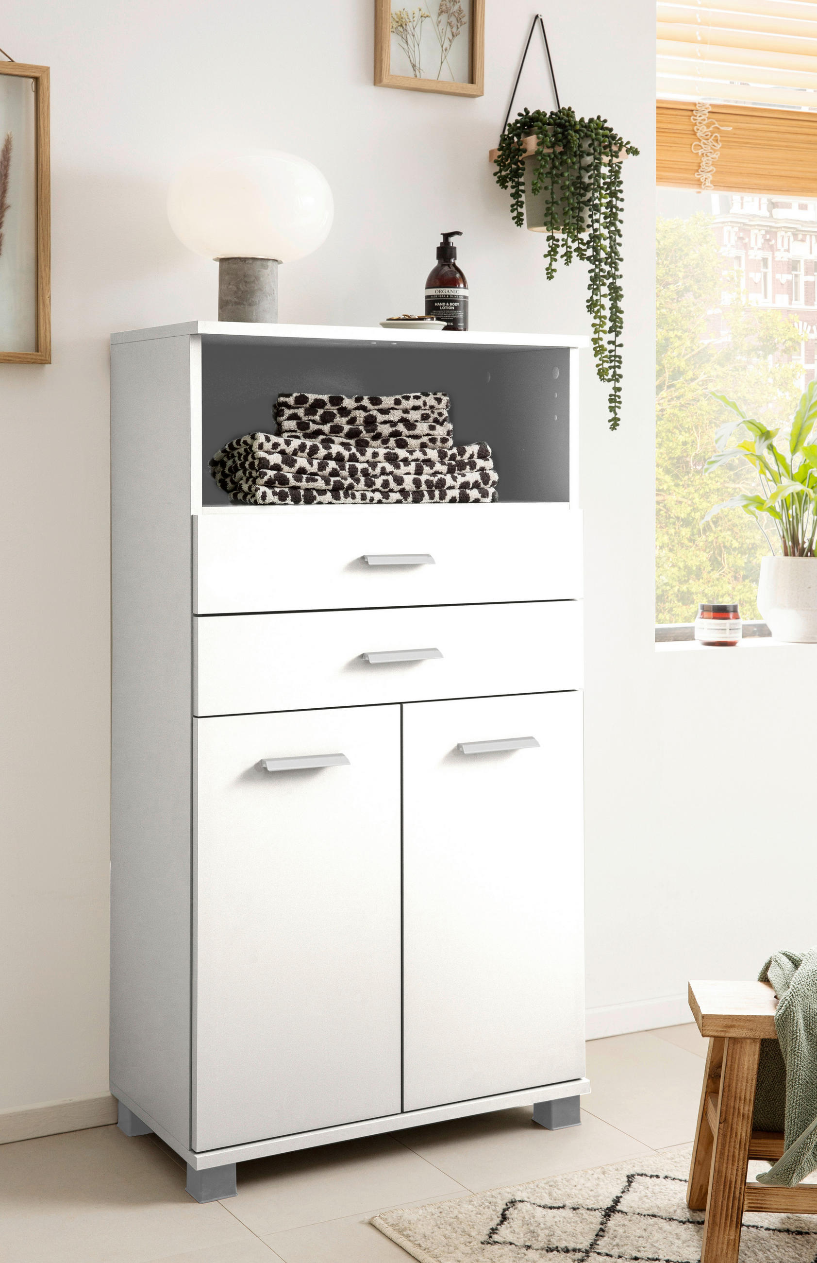 MIDISCHRANK 60/110,5/32,6 cm  - Silberfarben/Weiß, KONVENTIONELL, Holzwerkstoff/Kunststoff (60/110,5/32,6cm) - Stylife