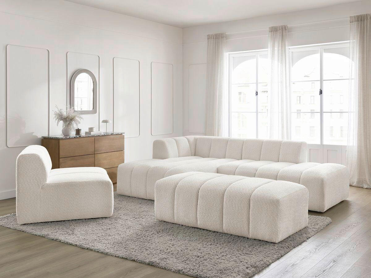 ECKSOFA Ottomane links  ANNECY Weiß Bouclé  - Schwarz/Weiß, MODERN, Kunststoff/Textil (170/262cm)