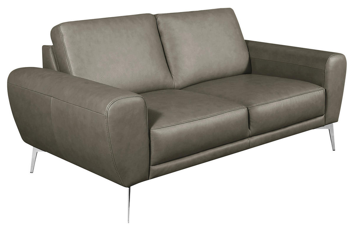 2-SITZER-SOFA Grau Echtleder  - Chromfarben/Grau, Design, Leder/Metall (177/85/92cm) - Livetastic
