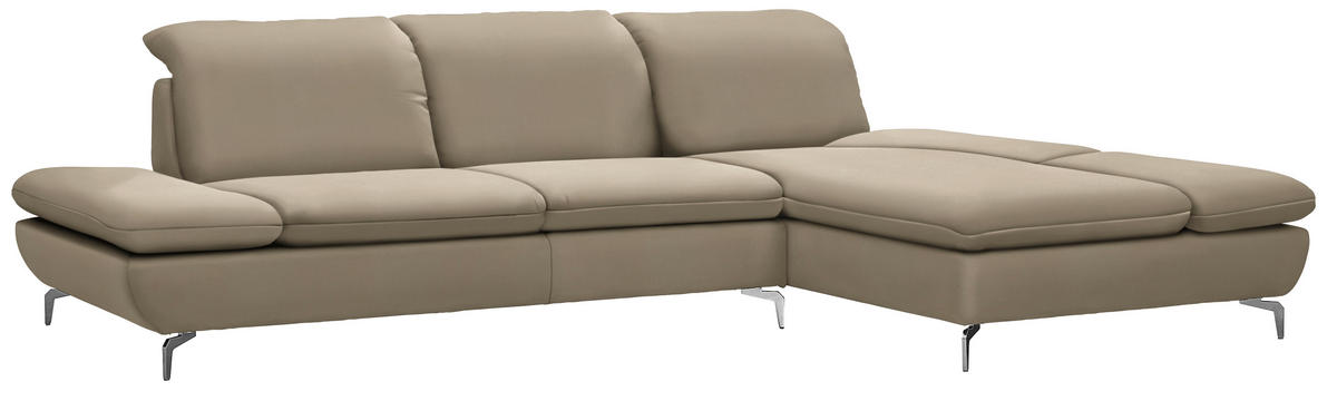 ECKSOFA in Echtleder Graubraun  315/200 cm  - Graubraun/Silberfarben, Design, Leder/Metall (315/200cm) - Chilliano