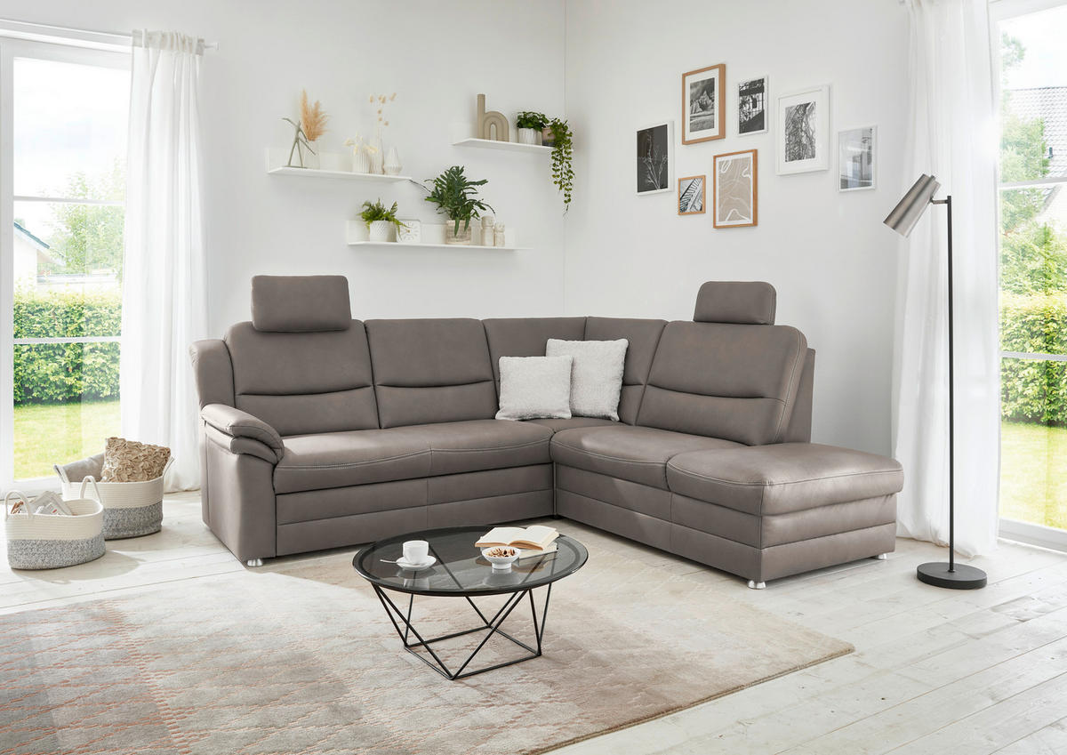 ECKSOFA in Mikrofaser Grau  - Beige/Alufarben, Konventionell, Textil/Metall (239/219cm) - Carryhome