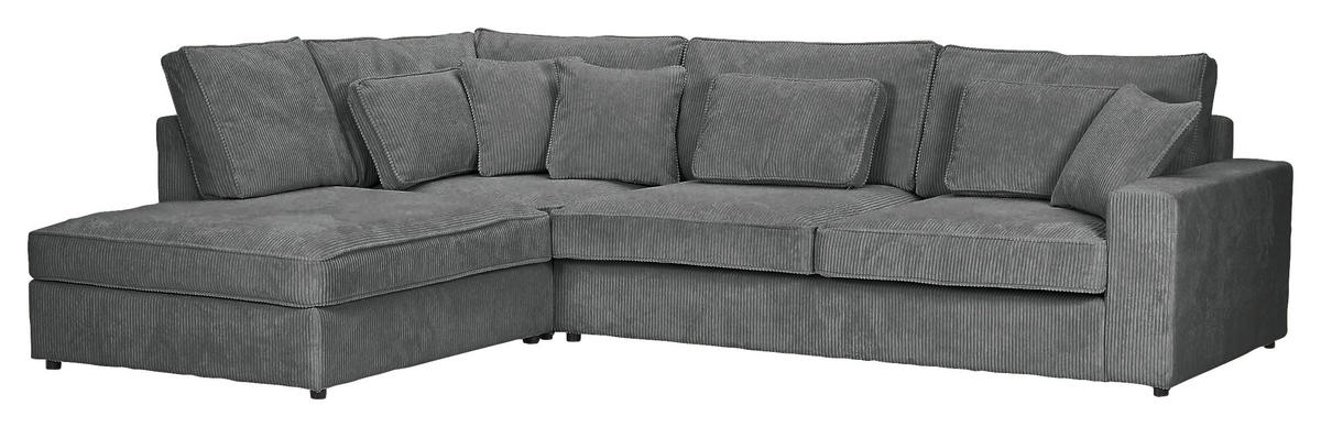 ECKSOFA Dunkelgrau Cord Zierkissen, Rückenkissen, Rücken echt  - Dunkelgrau/Schwarz, MODERN, Kunststoff/Textil (228/307cm) - Carryhome