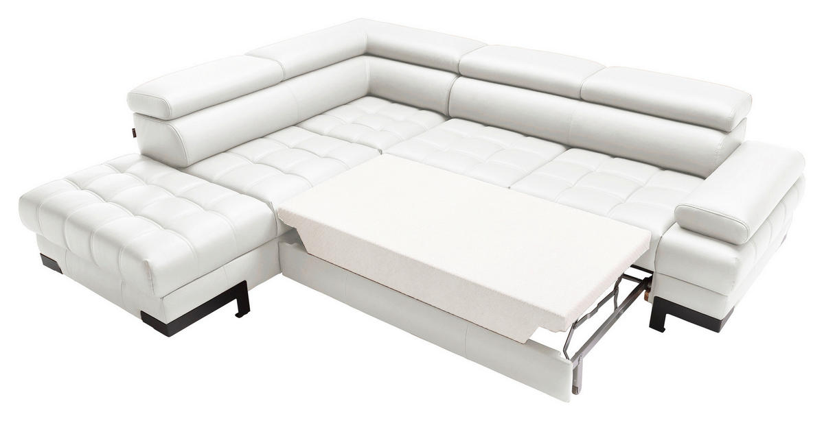ECKSOFA in Echtleder Weiss  - Weiss/Schwarz, Modern, Leder/Metall (223/263cm) - Welnova