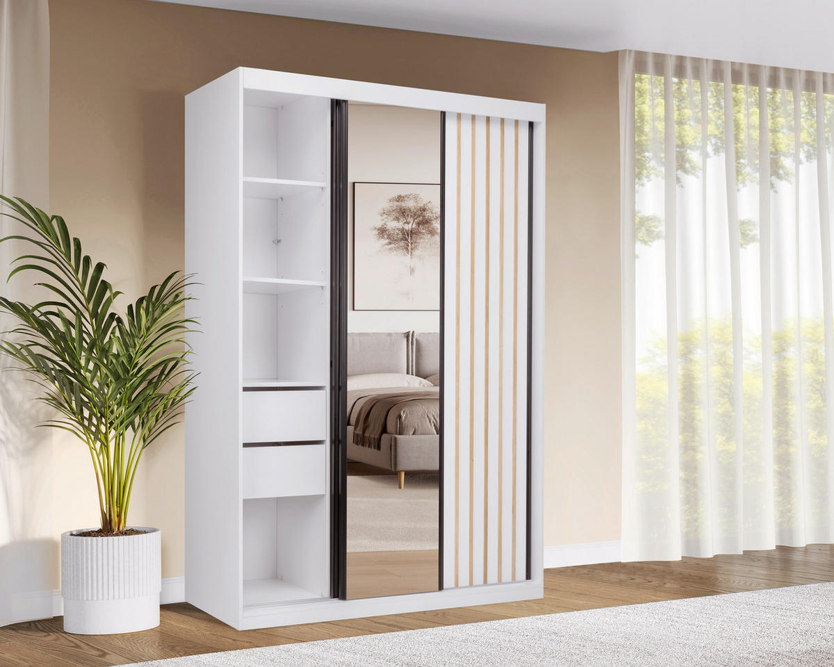 ORMAR S KLIZNIM VRATIMA bijela   - bijela/crna, Moderno, drvni materijal/metal (150/215/59,5cm) - P & B