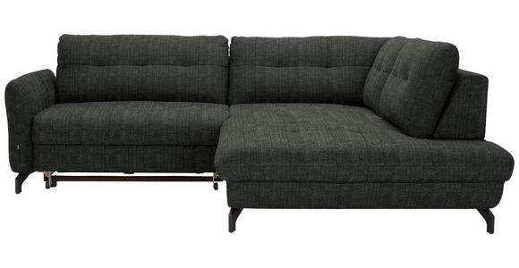 ECKSOFA in Flachgewebe, Leinenoptik Dunkelgrün  - Dunkelgrün/Schwarz, Design, Textil/Metall (247/208cm) - Xora