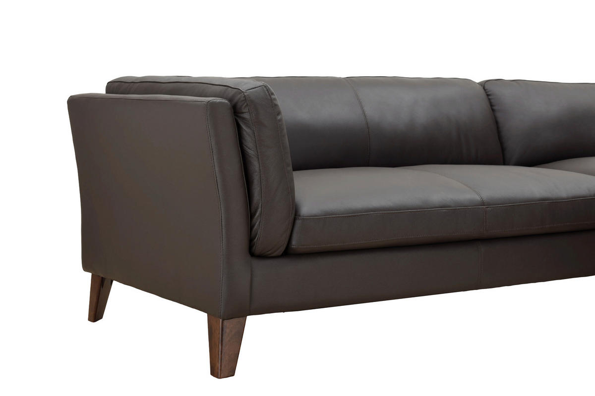 ECKSOFA SERA Braun Echtleder Lederlook  - Dunkelbraun/Braun, Design, Leder/Holz (235/194cm) - Livetastic