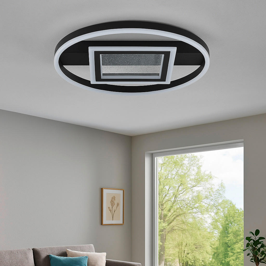 LED-DECKENLEUCHTE 37/6/37 cm   - Schwarz, Design, Kunststoff/Metall (37/6/37cm) - Brilliant