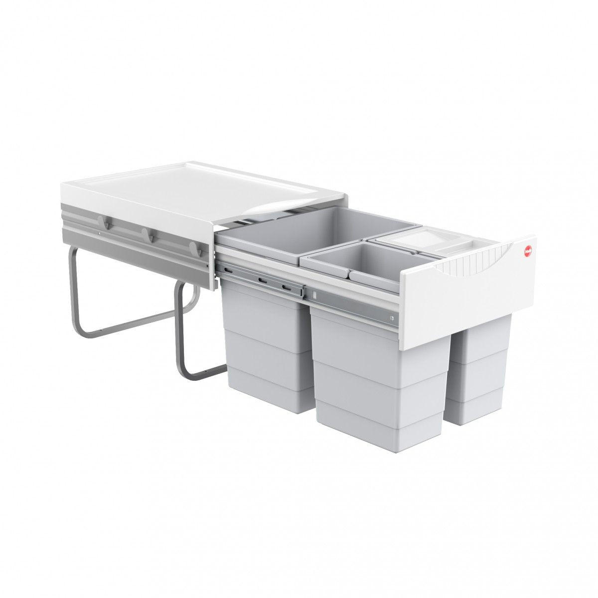 EINBAUABFALLSAMMLER 18 + 2 x 8 l  Kunststoff  - Hellgrau/Grau, Basics, Kunststoff (34,6/33,6/47,5cm) - HKT