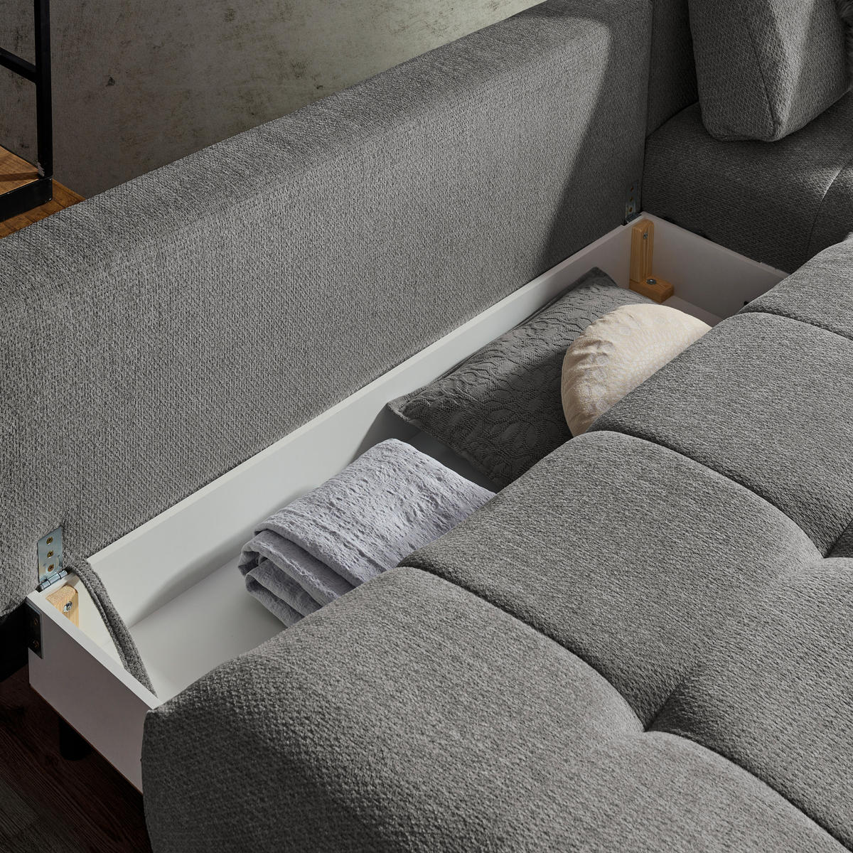 ECKSOFA in Chenille Blau, Braun  - Blau/Schwarz, Modern, Textil/Metall (290/182cm) - Hom`in
