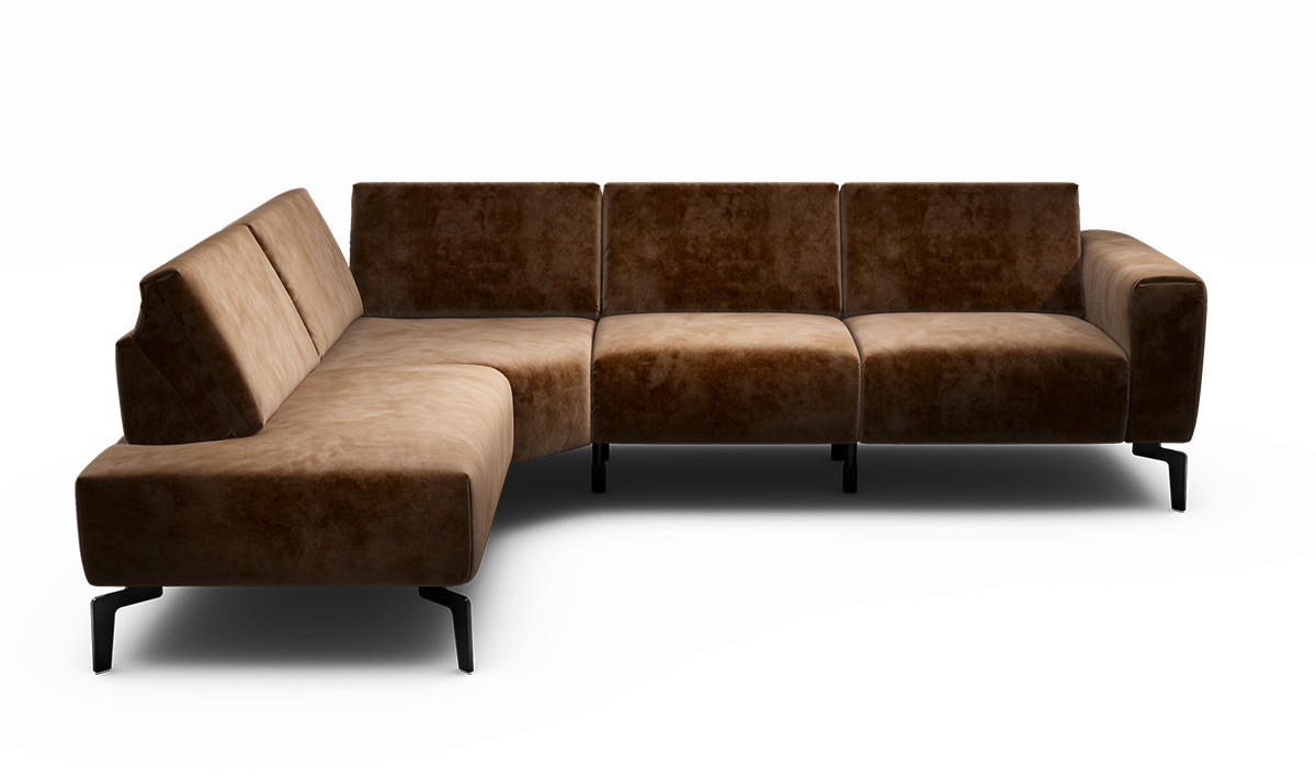 ECKSOFA Cosy Braun Samt  - Schwarz/Braun, Design, Textil/Metall (193/256cm) - SENSOO