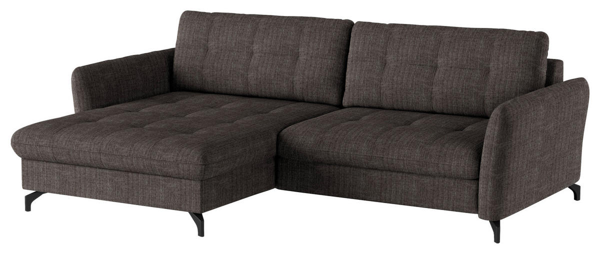 ECKSOFA in Flachgewebe, Leinenoptik Braun  - Schwarz/Braun, Design, Textil/Metall (170/242cm) - Xora