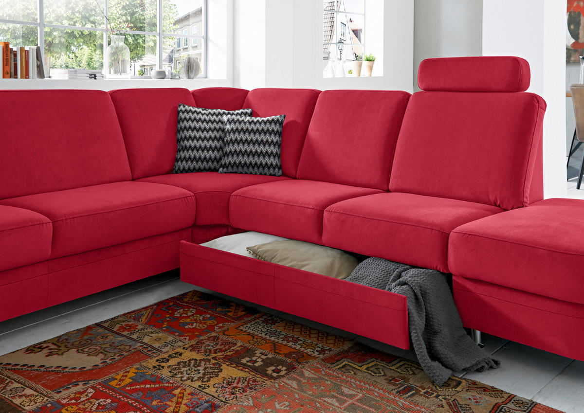ECKSOFA in Flachgewebe Rot  - Rot/Alufarben, Konventionell, Textil/Metall (269/287cm) - Beldomo System