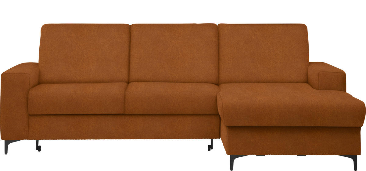 ECKSOFA in Velours Cognac  - Cognac/Schwarz, KONVENTIONELL, Textil/Metall (247/167cm) - Stylife