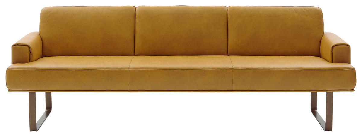 SITZBANK 251/84/67 cm Echtleder Gelb, Bronzefarben Metall  - Gelb/Bronzefarben, Design, Leder/Metall (251/84/67cm) - Musterring