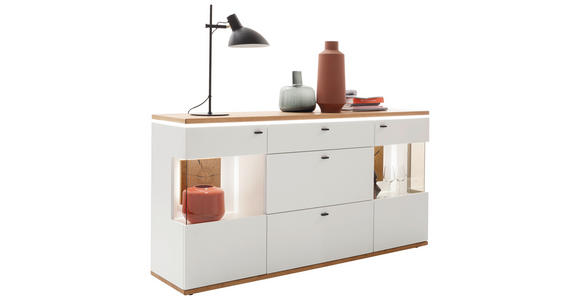 SIDEBOARD 180/92/44 cm  - Eiche Bianco/Anthrazit, Design, Glas/Holz (180/92/44cm) - Novel