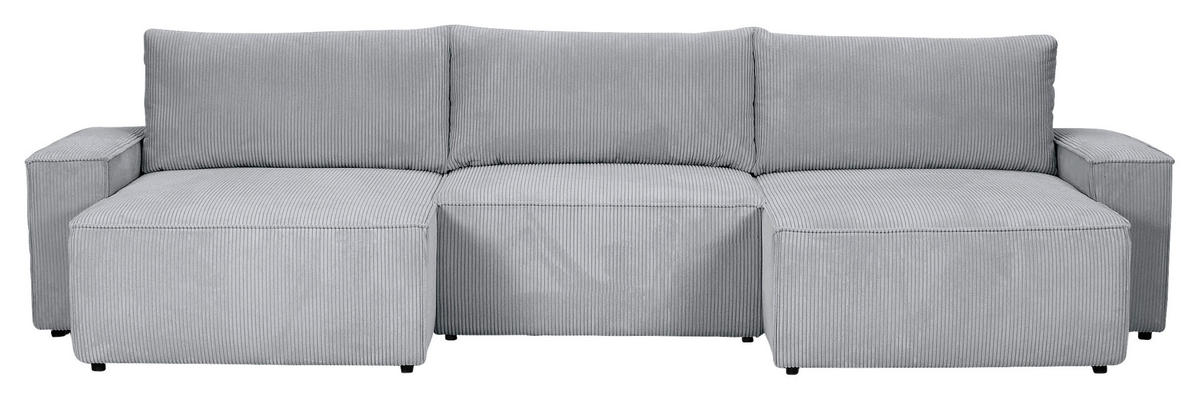 WOHNLANDSCHAFT Hellgrau Cord  - Hellgrau/Schwarz, KONVENTIONELL, Kunststoff/Textil (155/348/155cm) - Carryhome