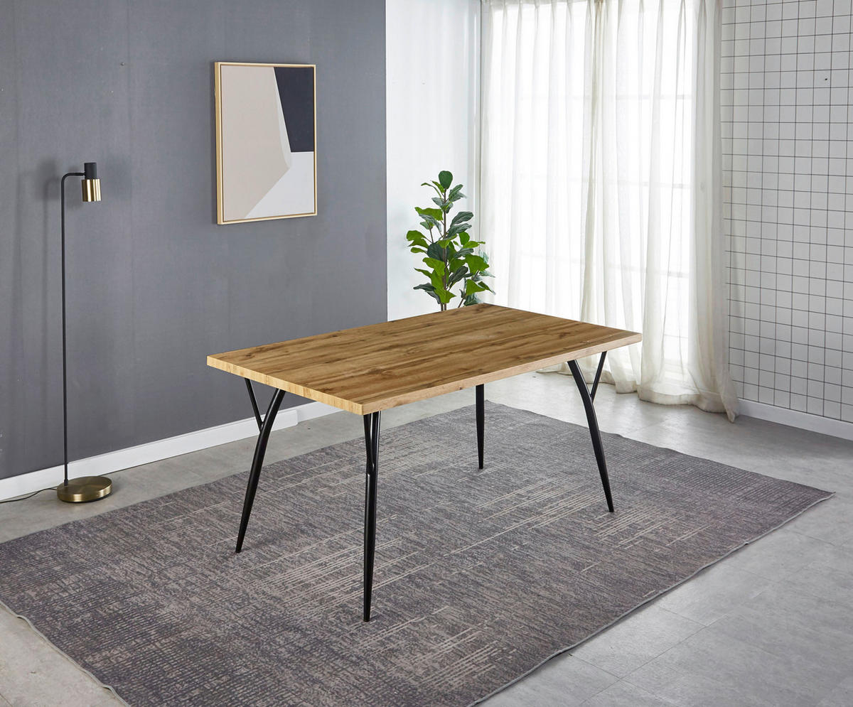 ESSTISCH rechteckig Naturfarben, Schwarz  - Schwarz/Naturfarben, Design, Holzwerkstoff/Metall (150/90/77cm) - Livetastic