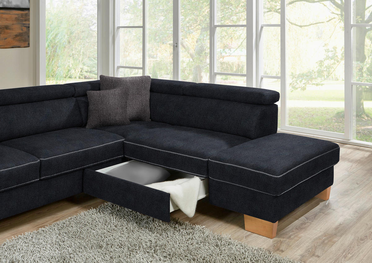 ECKSOFA in Mikrofaser Schwarz  - Eichefarben/Beige, Natur, Holz/Textil (226/273cm) - Beldomo System