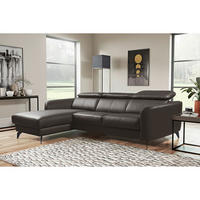 ECKSOFA Dunkelbraun Echtleder Lederlook  - Dunkelbraun/Schwarz, Design, Leder/Textil (183/261cm) - Livetastic
