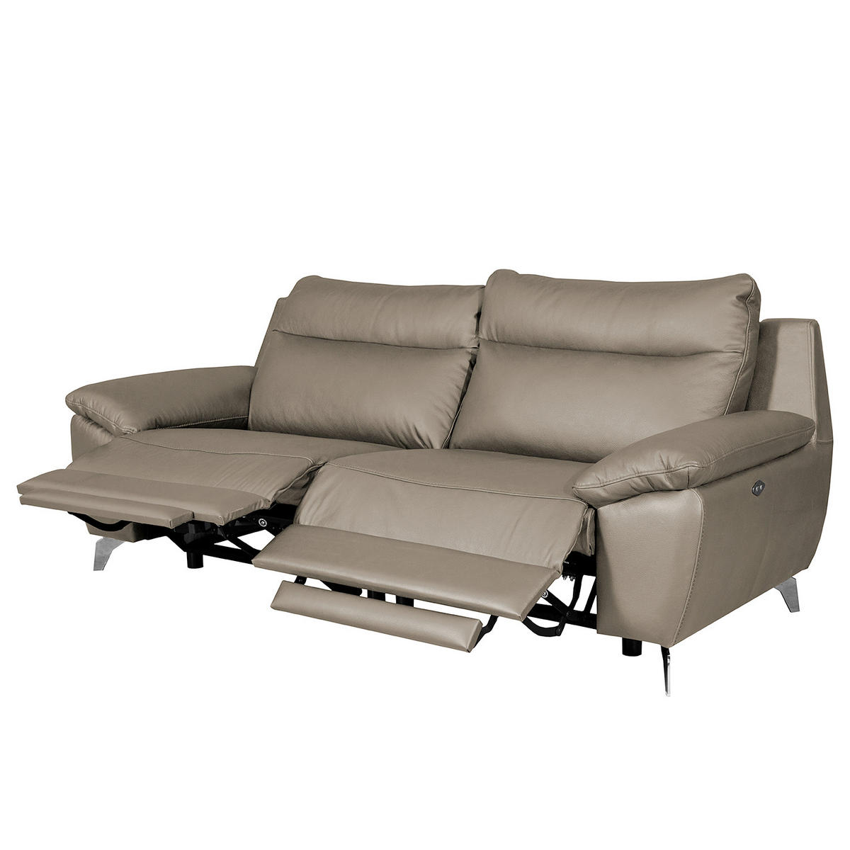 2,5-SITZER 216/95/96 cm PERLE in Echtleder Taupe   - Taupe/Chromfarben, Design, Leder/Metall (216/95/96cm) - Livetastic