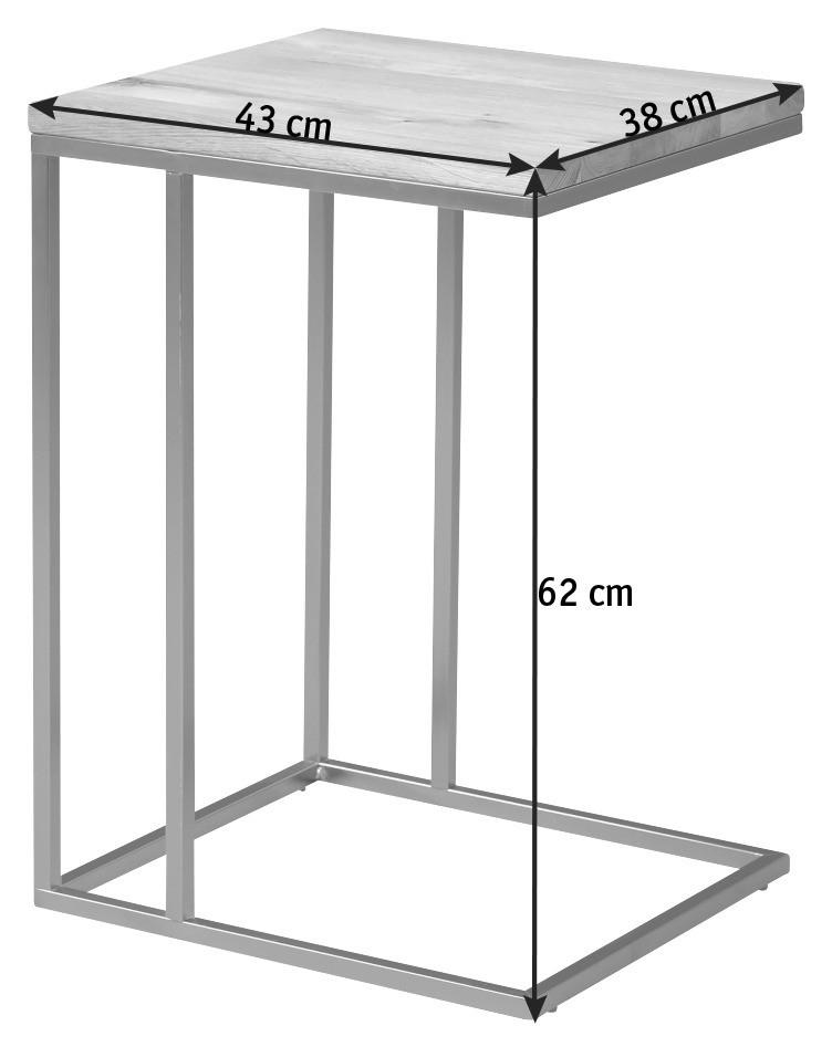 BEISTELLTISCH 38/43/62 cm Wildeiche massiv Eichefarben, Edelstahlfarben rechteckig - Edelstahlfarben/Eichefarben, Design, Holz/Metall (38/43/62cm)