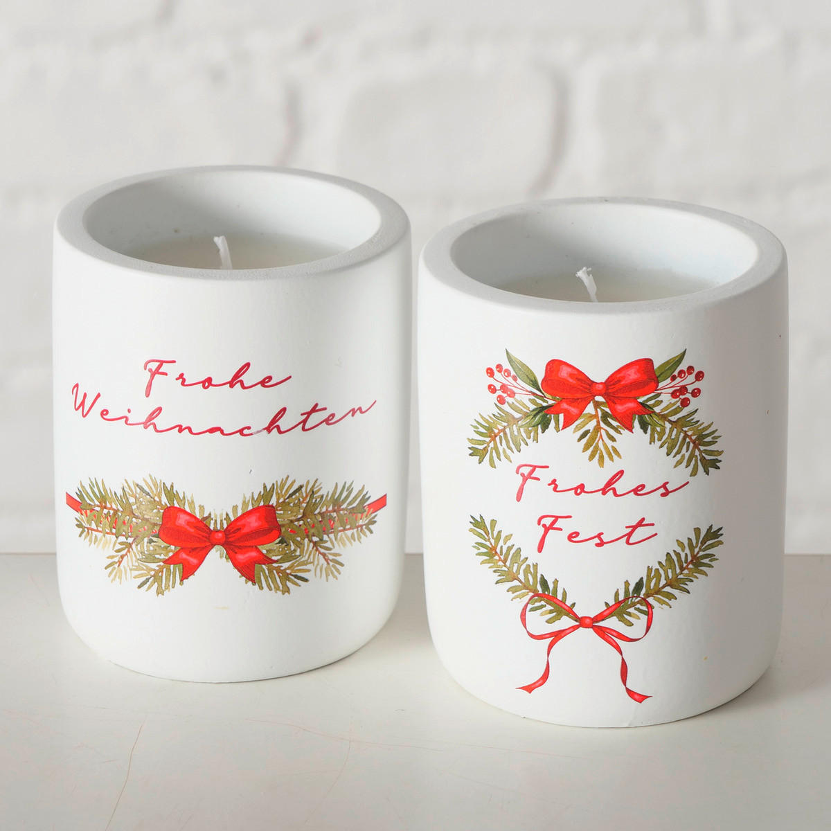 KERZE IM TOPF - Taupe/Rot, Basics, Glas/Paraffin (6,5/8cm)