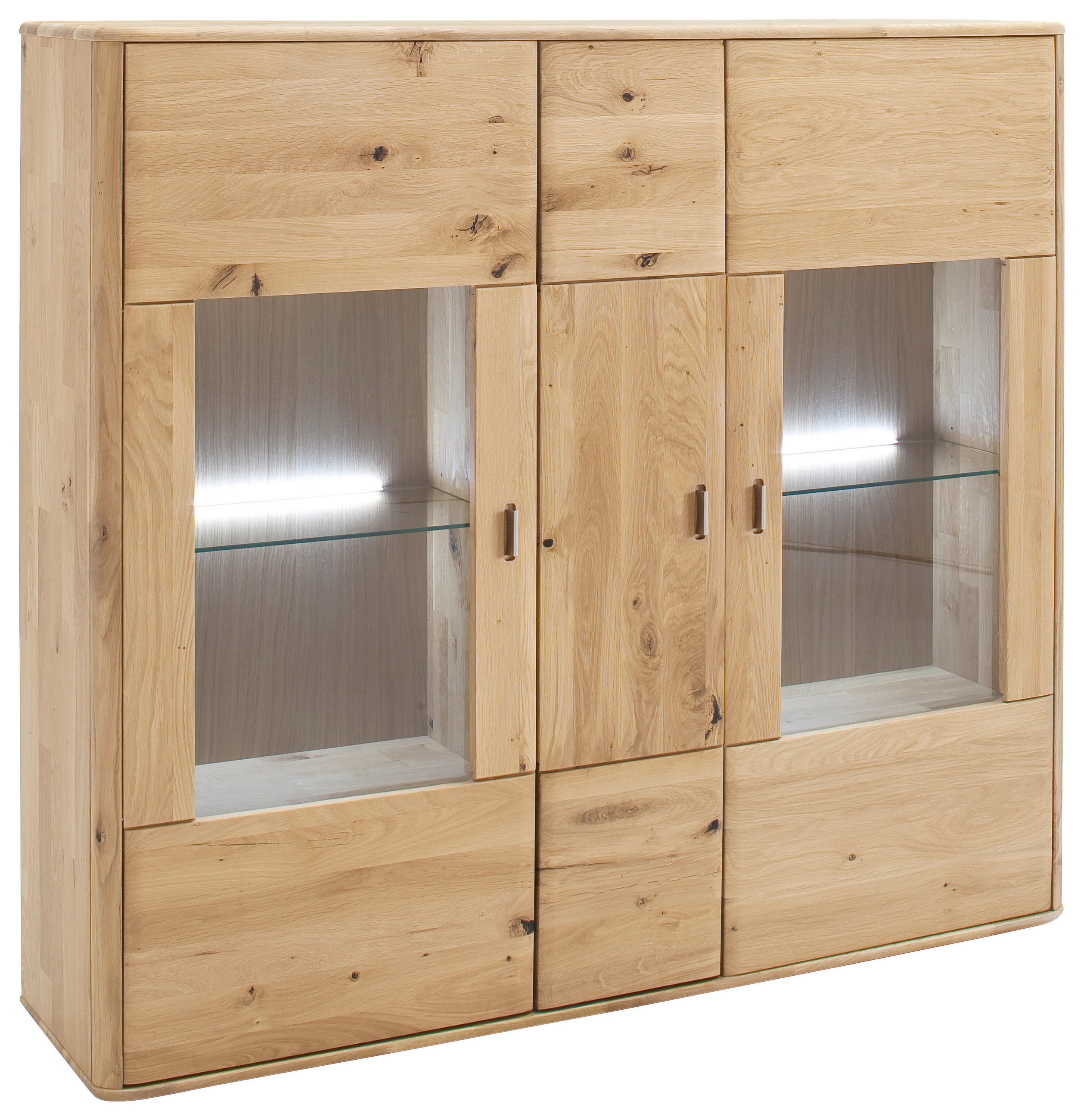 HIGHBOARD ohne Beleuchtung,  in 156/141/38 cm  - Eichefarben, Design, Glas/Holz (156/141/38cm) - Livetastic