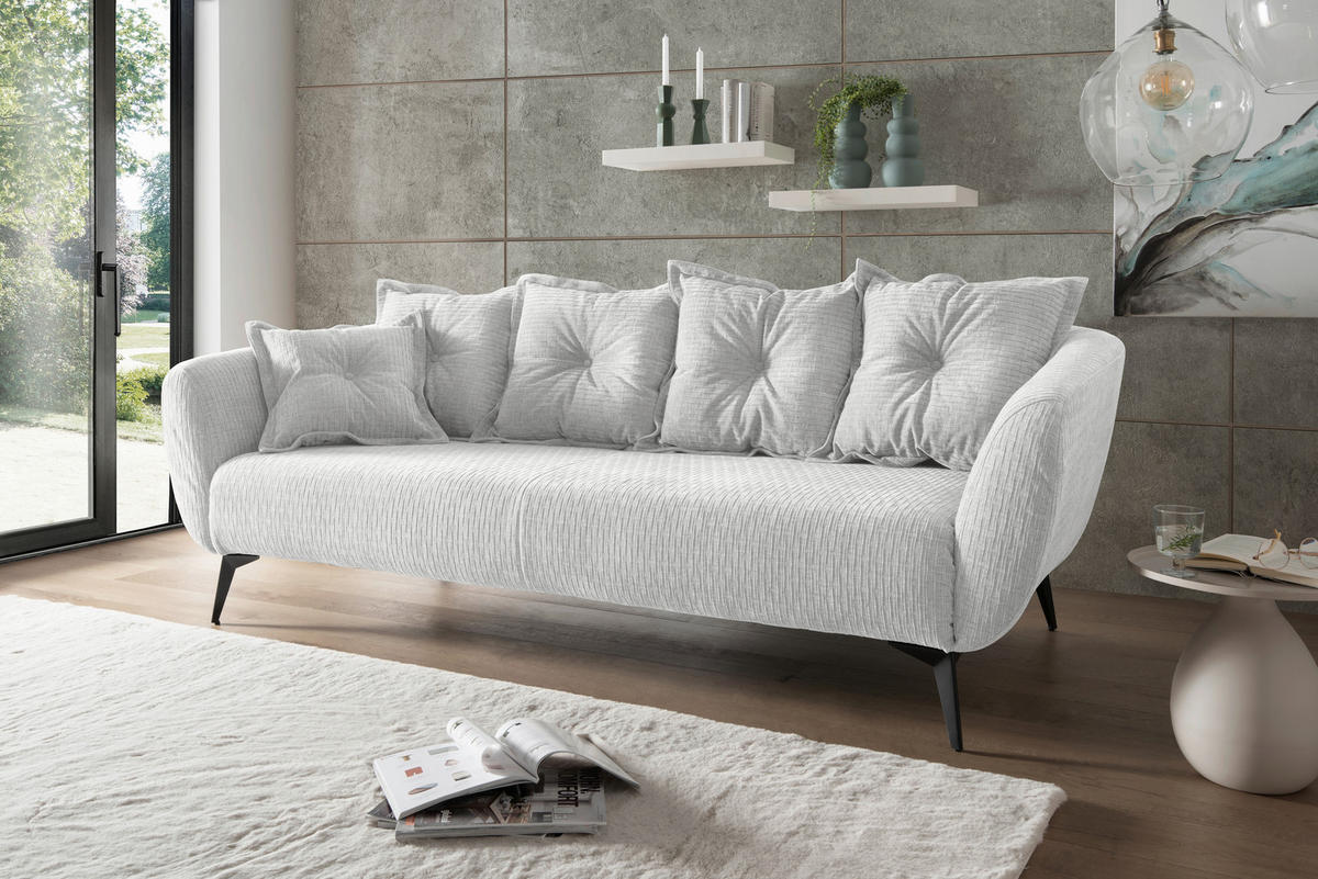 3-SITZER-SOFA in Mikrofaser Weiss  - Weiss/Schwarz, Modern, Textil/Metall (236/94/103cm) - Livetastic