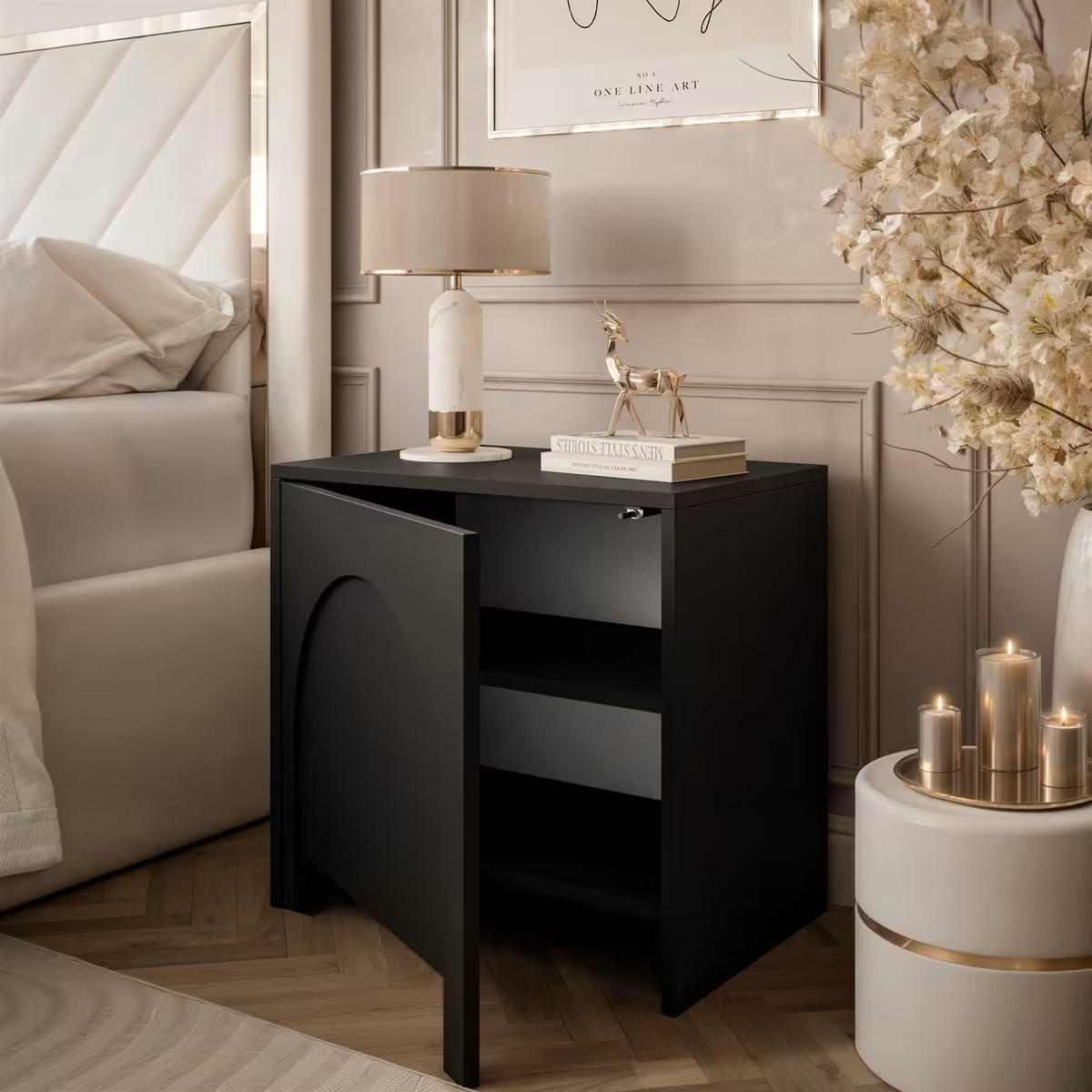 NACHTSCHRANK 53,5/51/35 cm  - Schwarz, Design, Holzwerkstoff (53,5/51/35cm) - Boxxx