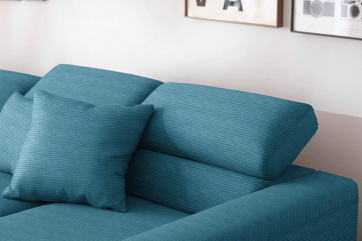 ECKSOFA  in Cord Petrol  293/215-217 cm  - Petrol/Schwarz, Design, Textil/Metall (293/215-217cm) - Schöner Wohnen