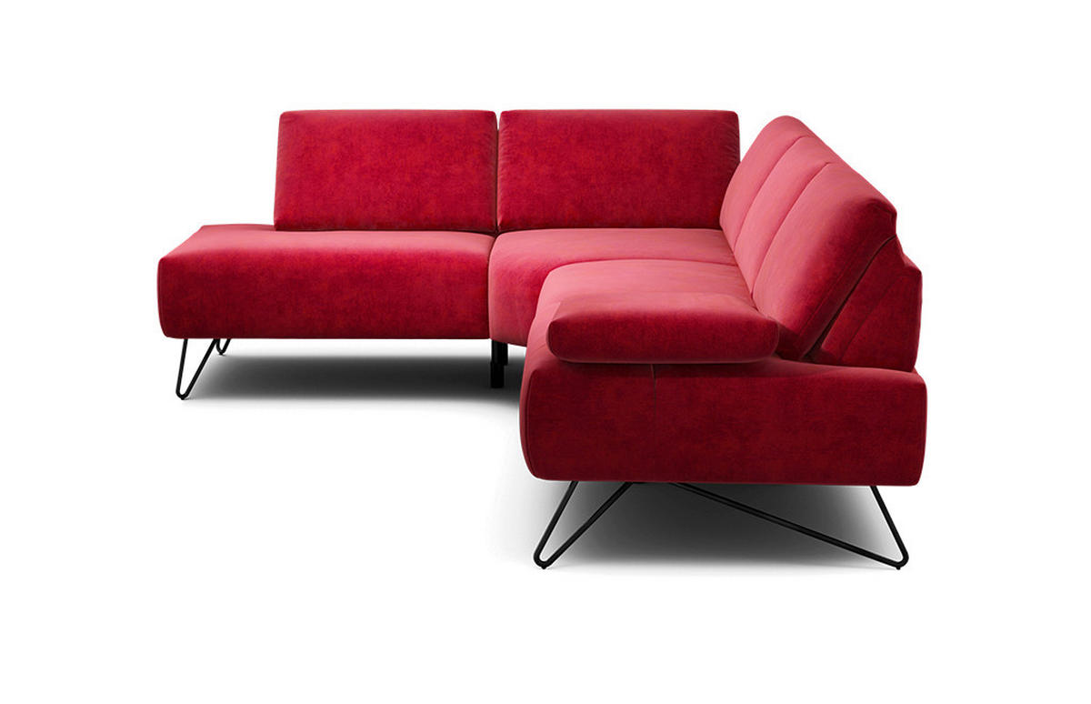ECKSOFA Cosy Rot Samt  - Rot/Schwarz, Design, Textil/Metall (193/248-263cm) - SENSOO