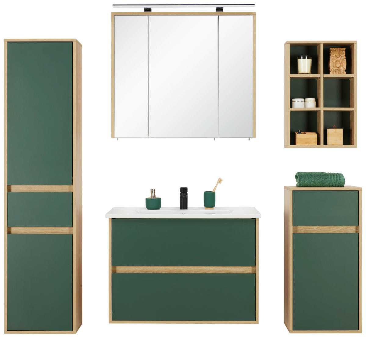 HOCHSCHRANK 40,3/165,1/33,1 cm  - Waldgrün/Eichefarben, Basics, Holzwerkstoff (40,3/165,1/33,1cm) - Stylife