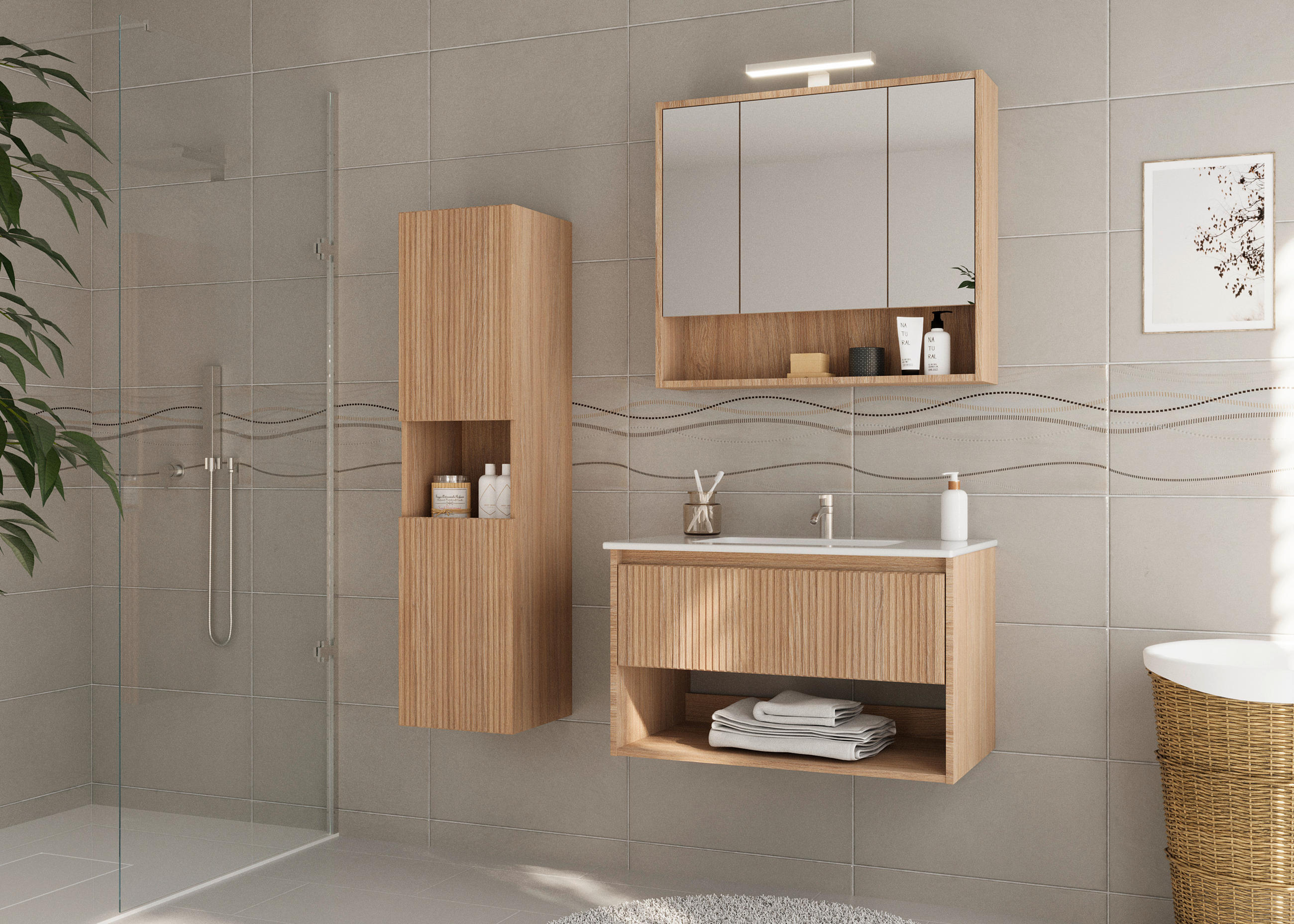 BOČNÁ SKRINKA, farba duba, farba duba, 33/130/33 cm - farba duba, Modern, kompozitné drevo (33/130/33cm) - Stylife
