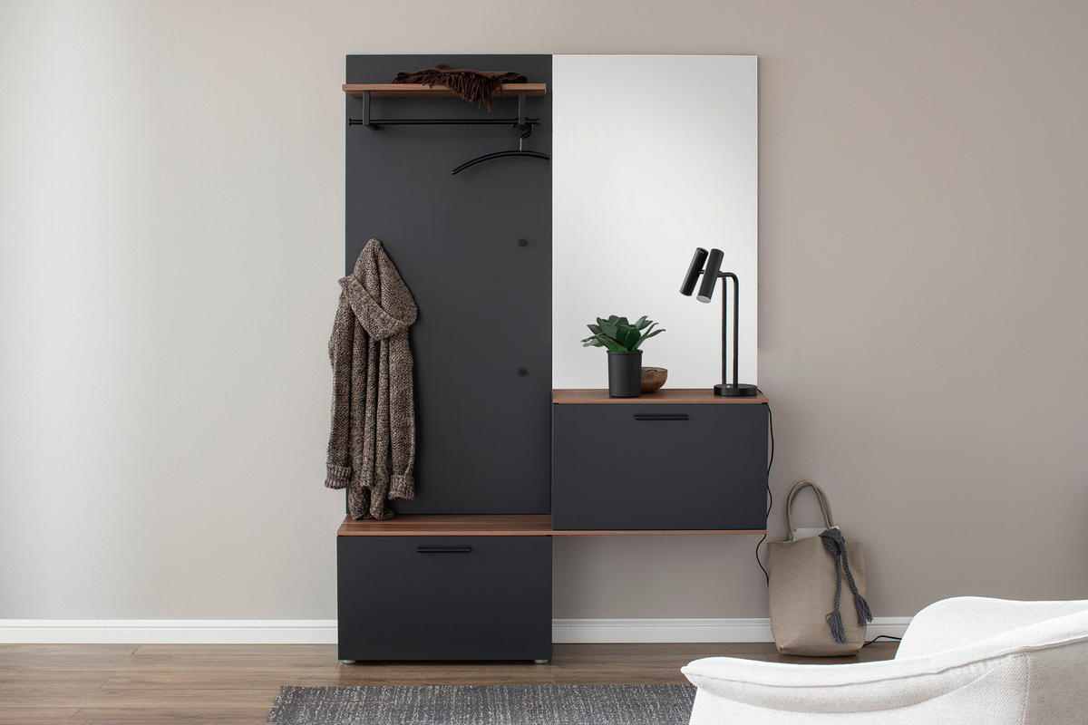 GARDEROBE 4-teilig  in 136/198/29 cm  - Anthrazit/Nussbaumfarben, Design, Holzwerkstoff (136/198/29cm) - Moderano