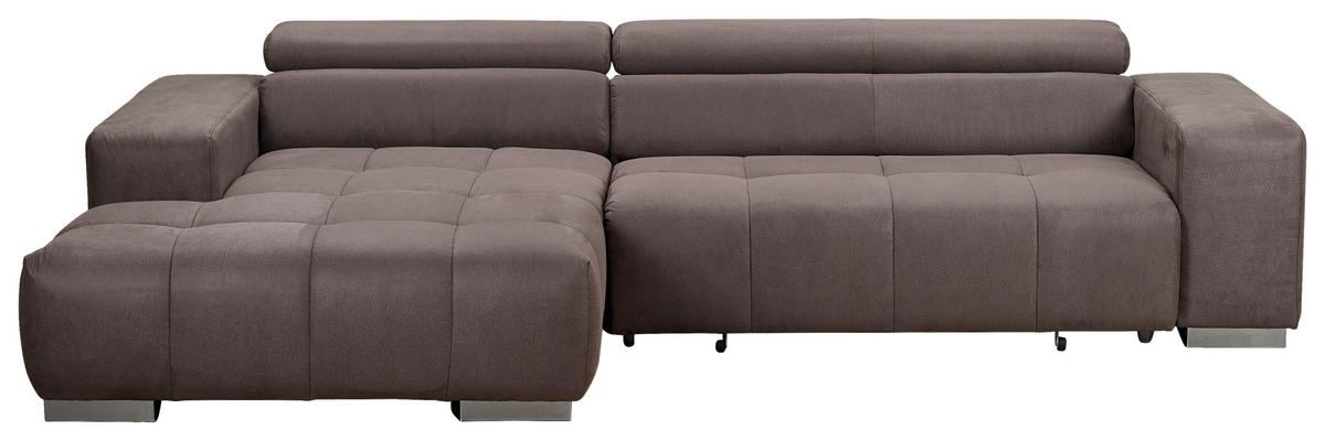 ECKSOFA in Mikrofaser Graubraun  - Graubraun/Silberfarben, Konventionell, Textil/Metall (186/307cm) - Livetastic