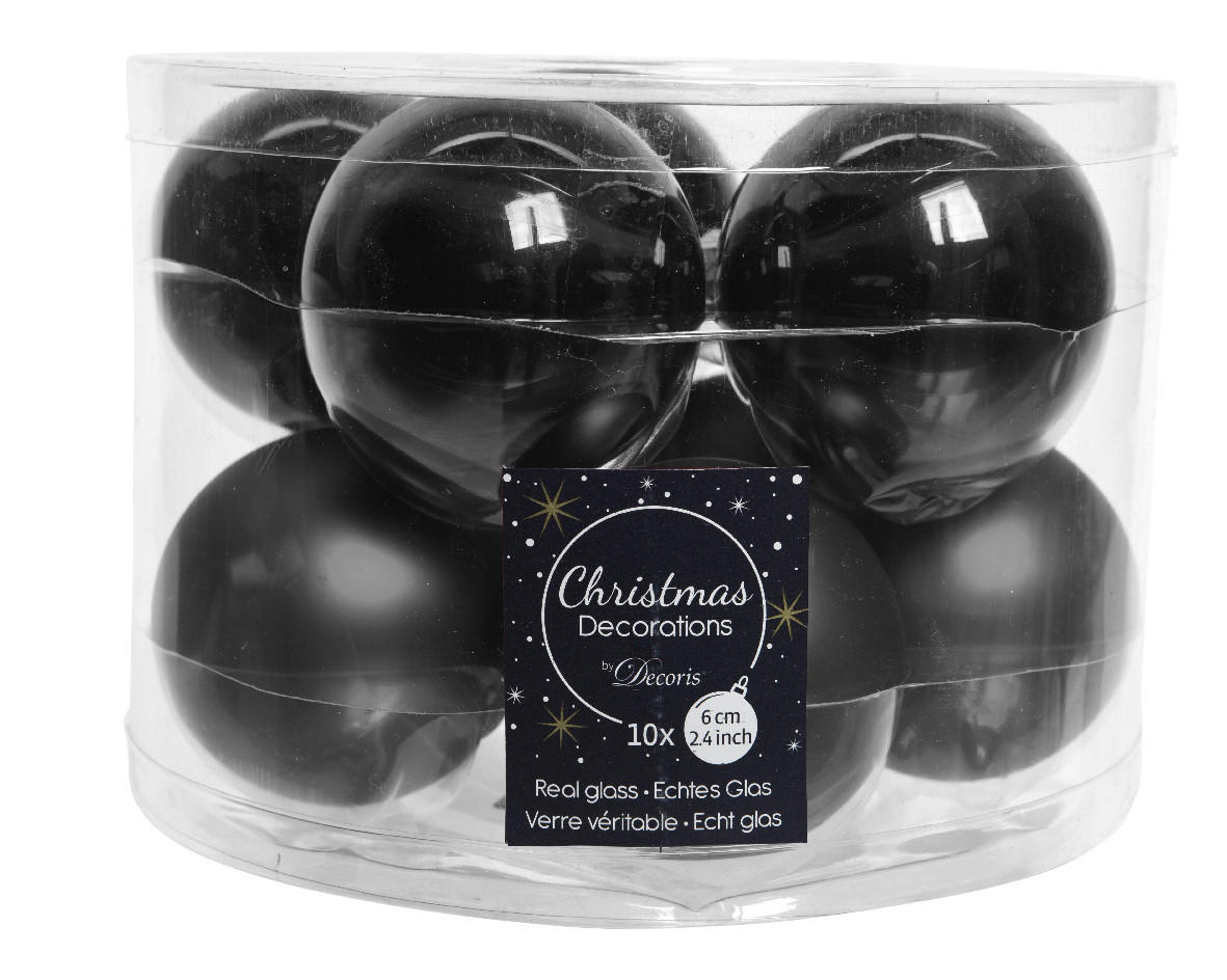 CHRISTBAUMKUGEL-SET 10-teilig  - Schwarz, KONVENTIONELL, Glas (6/6/6cm)