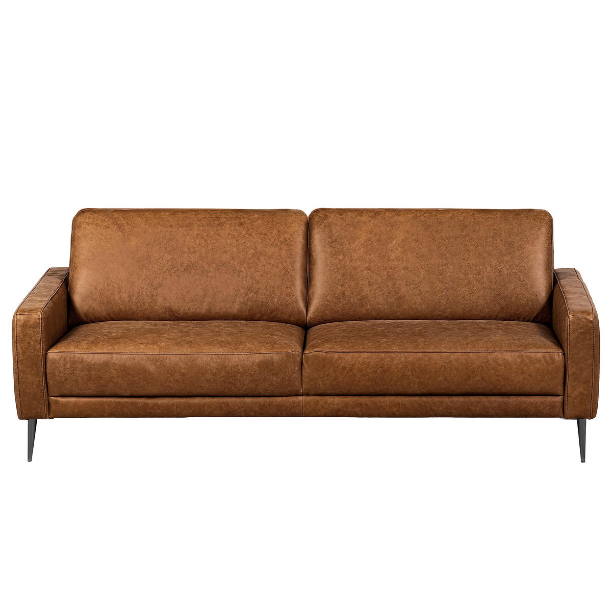 3-SITZER-SOFA SPRING in Lederlook Echtleder Braun  - Schwarzchrom/Braun, Design, Leder/Textil (187/85/92cm) - Livetastic
