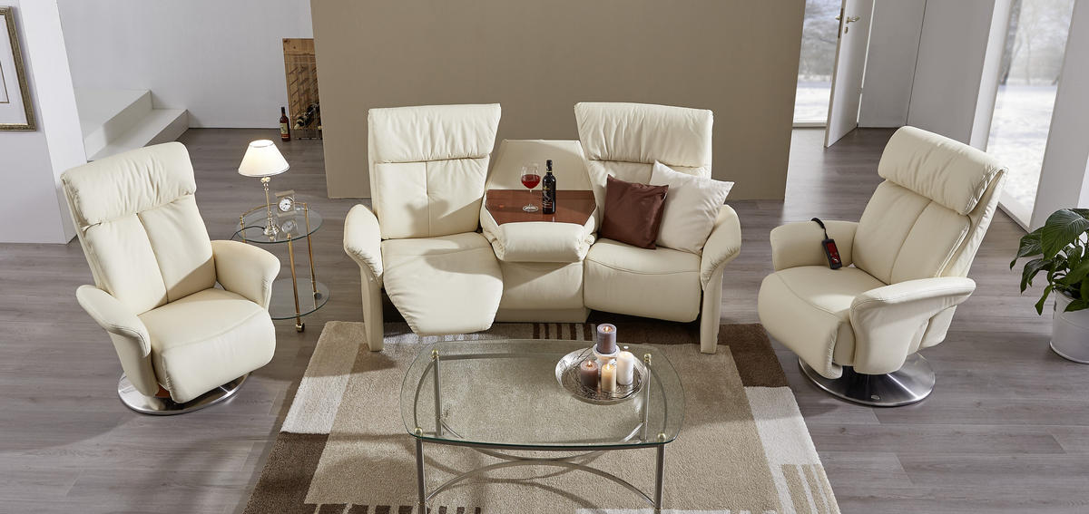 HEIMKINO-SOFA Echtleder Beige  - Beige/Schwarz, KONVENTIONELL, Leder/Metall (208/105/103cm) - Himolla Komfortklass