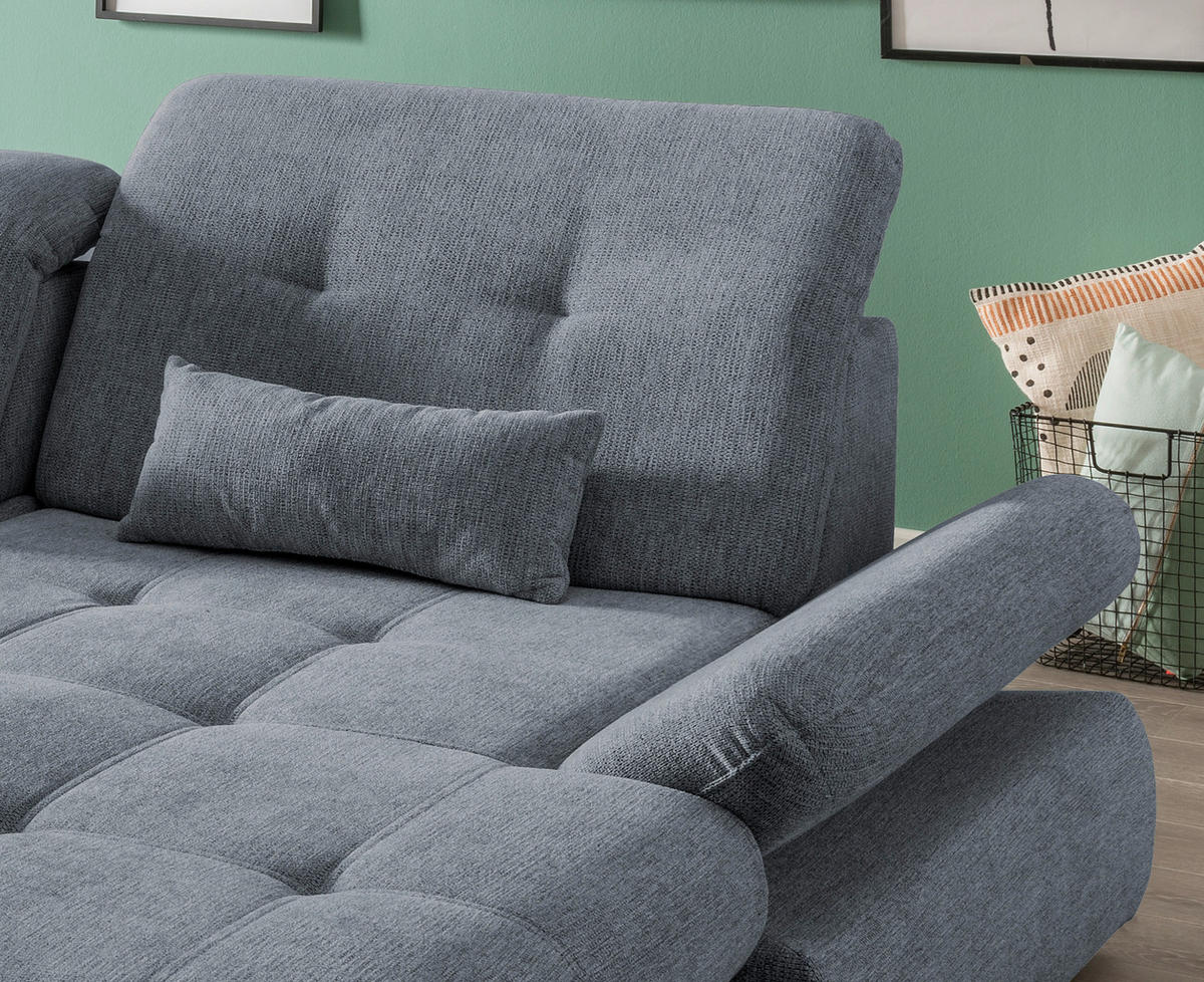 ECKSOFA in Chenille Hellblau  - Chromfarben/Hellblau, Design, Textil/Metall (300/196cm) - Livetastic