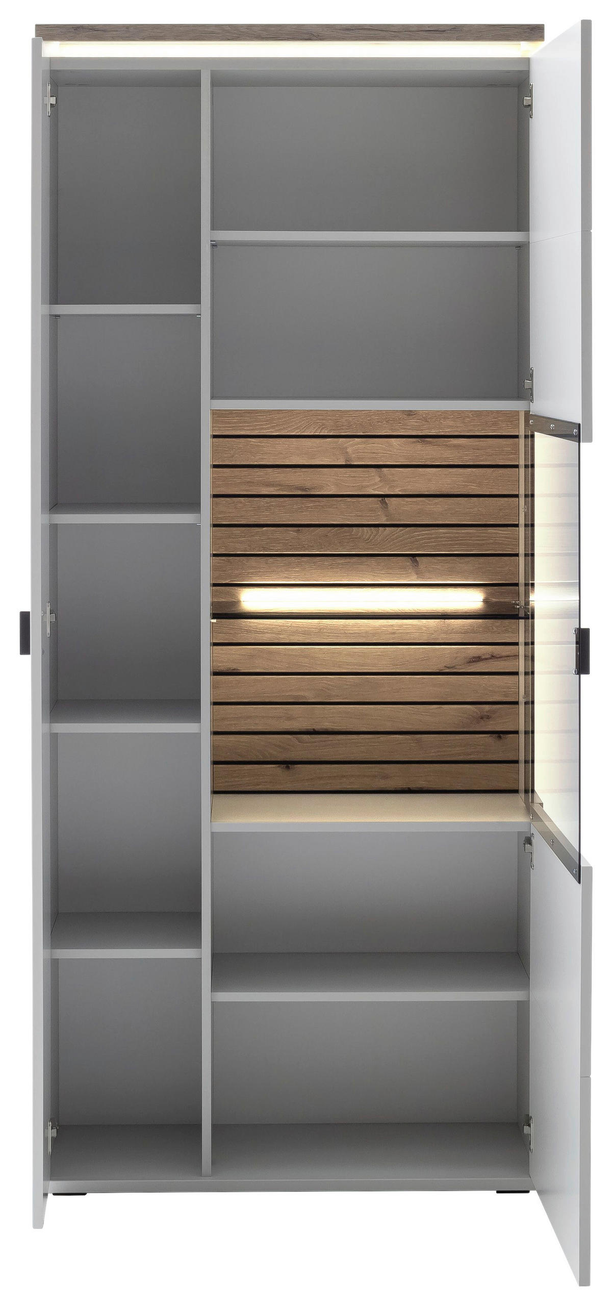 VITRINE Grau, Eichefarben  90/207/37 cm  - Eichefarben/Grau, Design, Glas/Holzwerkstoff (90/207/37cm) - Stylife