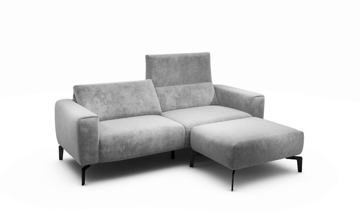 2,5-Sitzer inkl. Hocker Samt Hellgrau  - Hellgrau/Schwarz, Design, Textil/Metall (220/86/86-94cm) - SENSOO